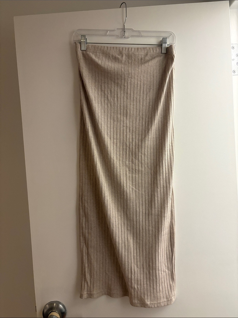 Ribbed Beige Midi Skirt - Maternity
